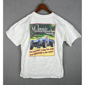 Vintage Men's L White Classic Motorsports Magazine Dual Sided Graphic T‎ Shirt